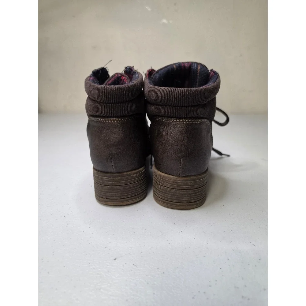 Sugar Womens Brown Lace Up Ankle Boots Plaid Lined Star Tread Size 6.5